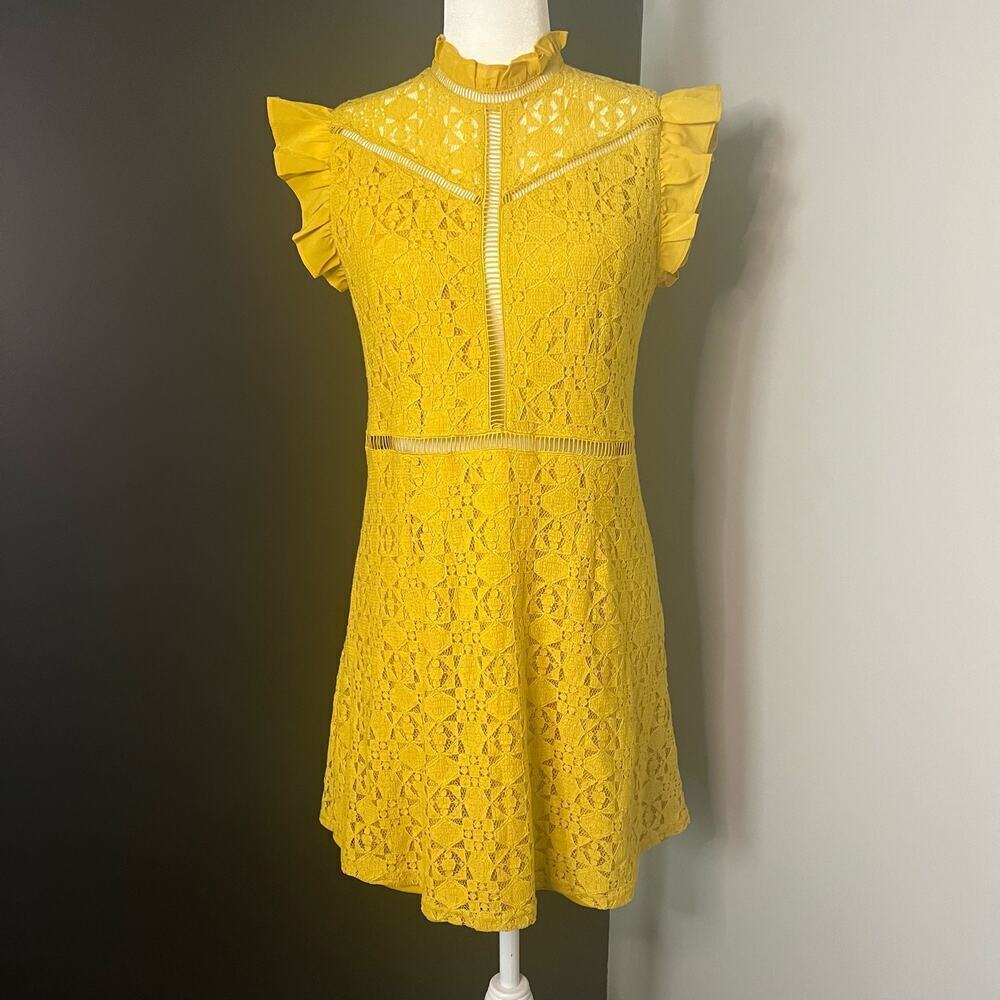 Altar'd State Eyelet Lace Dress with Ruffled Sleeves and Neckline‎ - Size L